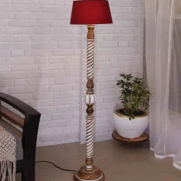 homesake Classic Twister Antique White Finish Wooden Floor Lamp with Red Shade image 2