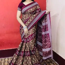 artfulthreads Printed, Graphic Print Sambalpuri Pure Cotton Saree-picture-10