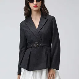 showoffff Women Striped Single Breasted Casual Blazer image 1