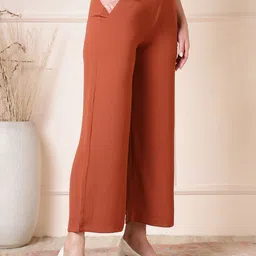 fithub Women Regular Fit Orange Cotton Blend Trousers image 3