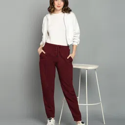alan jones Women Solid Red Track Pants image 3