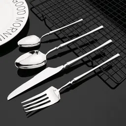 manishaware The Perfect Weight in Hand | A Sturdy Silver Cutlery Set | Design G 4-Pc Stainless Steel Cutlery Set image 5