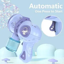 budetto Automatic Space Bubble Gun Toy with Light and Bubble Solution – Blue Color image 2