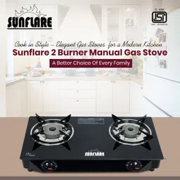 sunflare Cute 2B Toughened Glass Tornado Burner(Bk) Glass Manual Gas Stove(2 Burners) Glass Manual Gas Stove-picture-27