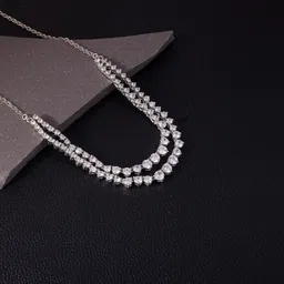 Sterling Silver Sparkling Solitaire Layered Necklace for Womens and Girls Zircon Rhodium Plated Sterling Silver Necklace-image-10