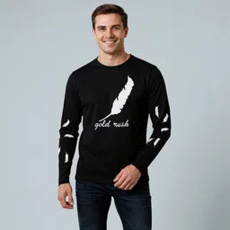 Men Printed Round Neck Polycotton Black T-Shirt-image-92