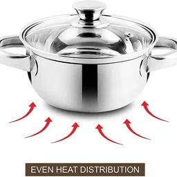 rbgiit Cook & Serve Handi Glass Lid with Handle / Stainless Steel Omega Dish Handi / Tri Ply Induction Bottom Cookware Set Bowl Serving Set image 3