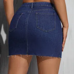aahwan Women Solid Straight Dark Blue Skirt image 2