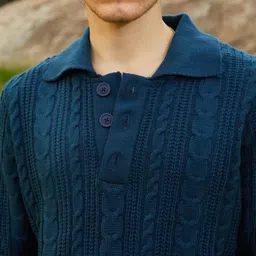 campus sutra Men Solid Collared Neck Blue Sweater image 5