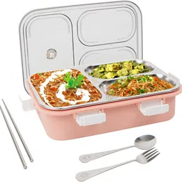 funverse Stainless Steel Lunch Box with 3 Compartment with Spoon for Kids & Adults 3 Containers Lunch Box-picture-38