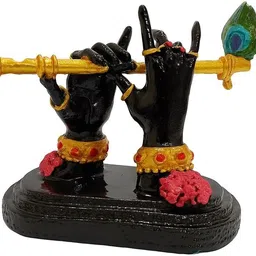chintels Radha Krishna Flute with Peacock Feather Bansuri Statue Home Temple, Office Gift Decorative Showpiece - 5 cm image 2