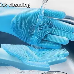 hm evotek SoftTouch Silicone Cleaning Gloves for Kitchen Dishwashing Bathroom Car Pet Use Wet and Dry Glove image 1