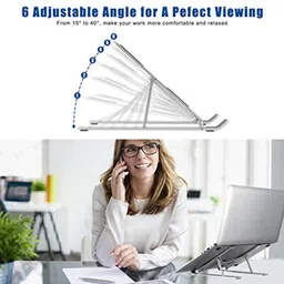 uMore ALUMINIUM LAPTOP STAND Laptop Stand Adjustable Computer Stand Aluminum Riser Holder Compatible with MacBook Air Pro, HP, Dell, More 10-15.6” Laptops Collapsible and Non-Slip Metal Laptop Stand image 2