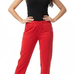 clothing creative Women Straight Fit Red Cotton Blend Trousers-picture-17