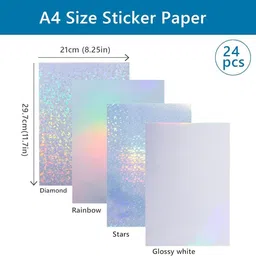 serplex 24 Sheets A4 Holographic Glossy Vinyl Sticker Paper for Inkjet Printer NA Paper Label image 2