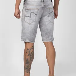 spykar Solid Men Grey Denim Shorts image 3