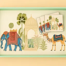 sanjeev kapoor by oggn Wooden Serving 14*9 Tray with Set of 4 Coasters – Handcrafted, Elegant & Durable Tray Serving Set image 3