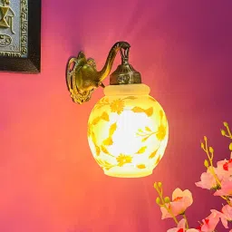 foziq Gold & White B22 holder Metal & Glass Uplight Wall Scone image 1