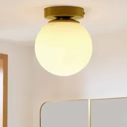homesake Mid Century Modern Bubble Flush Mount Ceiling Lighting Fixture, Gold Flush Mount Lamp, White 6" Glass Globe Shade image 1