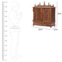 d'dass Copper Finish Sheesham Wood & MDF Floor Rested Mandir With Door image 3