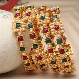 sukkhi SukkhiSet Of 4 Gold-Plated Stone Studded Beaded Bangles-picture-29