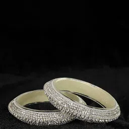 ZULKA Set of 2 Fancy Glass Zircon Gemstone Studded Stylish Bangles Trendy Kada-picture-31