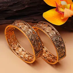 GRIIHAM Premium Set Of 2 Gold-Plated Coin-Textured Bangles-image-12