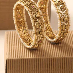 Tarinika Set Of 2 Gold-Plated Cubic Zirconia Studded Beaded Bangles-picture-26