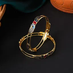 VIRAASI Set Of 2 Gold-Plated Stone-Studded Meenakari Bangles-image-12