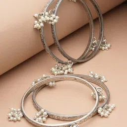 PANASH Set of 4 Silver-Plated Pearls Beaded Bangles-picture-26
