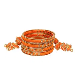NMII Set Of 12 Metal With Silk Worked & Zircon Gemstone Latkan Studded Bangles-picture-11