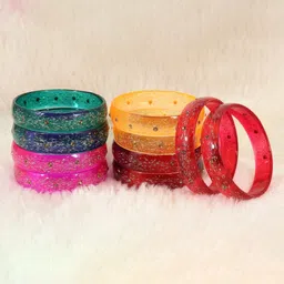 NMII Set Of 10 Glitter & Feather Glass Bangles-picture-26