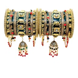 Align Set Of 2 Gold-Plated Stone-Studded & Pearl Beaded Chuda Bangles-picture-16