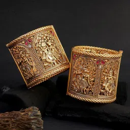 Adwitiya Collection Set Of 2 Gold-Plated Stone-Studded Bangles-picture-22
