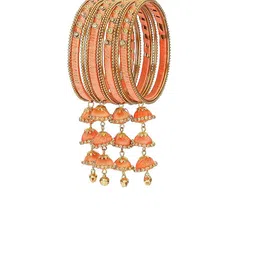 NMII Set Of 12 Metal With Silk Worked & Zircon Gemstone Latkan Studded Bangles image 1