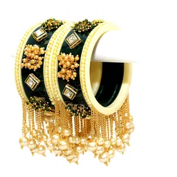 Align Set Of 2 Gold-Plated Stone-Studded & Beaded Bangles image 2