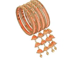 NMII Set Of 12 Metal With Silk Worked & Zircon Gemstone Latkan Studded Bangles image 2