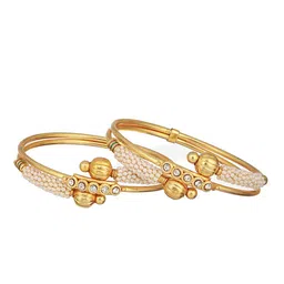 Jazz and Sizzle Set Of 2 Gold-Plated CZ-Studded Pearls Beaded Bangles image 2