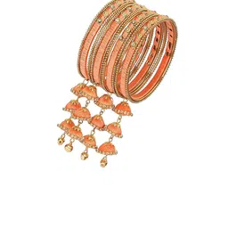 NMII Set Of 12 Metal With Silk Worked & Zircon Gemstone Latkan Studded Bangles image 3