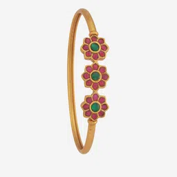 Kushal's Fashion Jewellery Ruby-Green Gold-Plated Antique Kada image 3