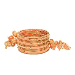 NMII Set Of 12 Metal With Silk Worked & Zircon Gemstone Latkan Studded Bangles image 4