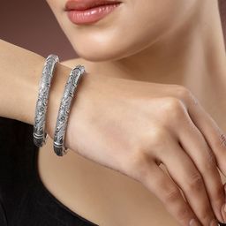 NVR Women Silver-Toned German Silver Floral Oxidised Kada Bangle-picture-36