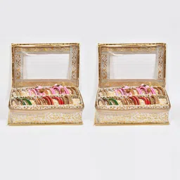 Home Fresh Gold-Toned & White 2 Pieces Fabric Bangle Box Organizers image 4