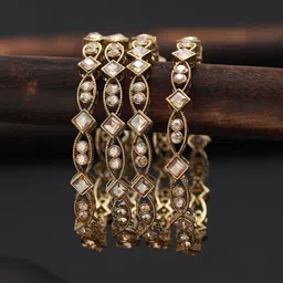 Jazz and Sizzle Set Of 4 Gold-Plated Pearl & Kundan Studded Bangles-picture-32