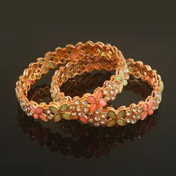 Jewar Mandi Set Of 2 Rose Gold-Plated AD Stone-Studded Bangles image 1