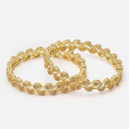 Anouk White Set Of 2 Gold-Plated Leaf Shaped AD Studded Bangles-picture-29