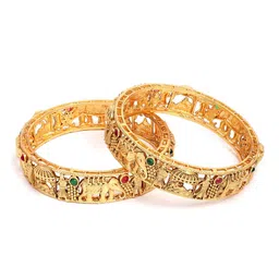 KARATCART Set Of 2 Gold-Plated Rajwadi Temple Bangles image 2