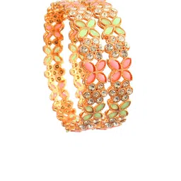 Jewar Mandi Set Of 2 Rose Gold-Plated AD Stone-Studded Bangles image 2