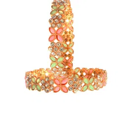 Jewar Mandi Set Of 2 Rose Gold-Plated AD Stone-Studded Bangles image 3