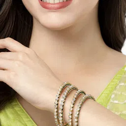 NVR Set Of 4 Gold Plated Kundan Studded Traditional Bangles-picture-26